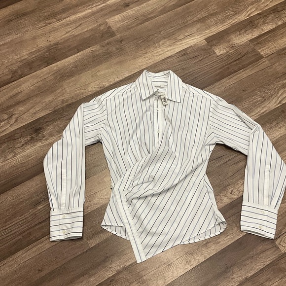 Madewell Women’s 100% Cotton Asymmetric Wrap Button-Up Shirt Size 00 Striped - Picture 8 of 15